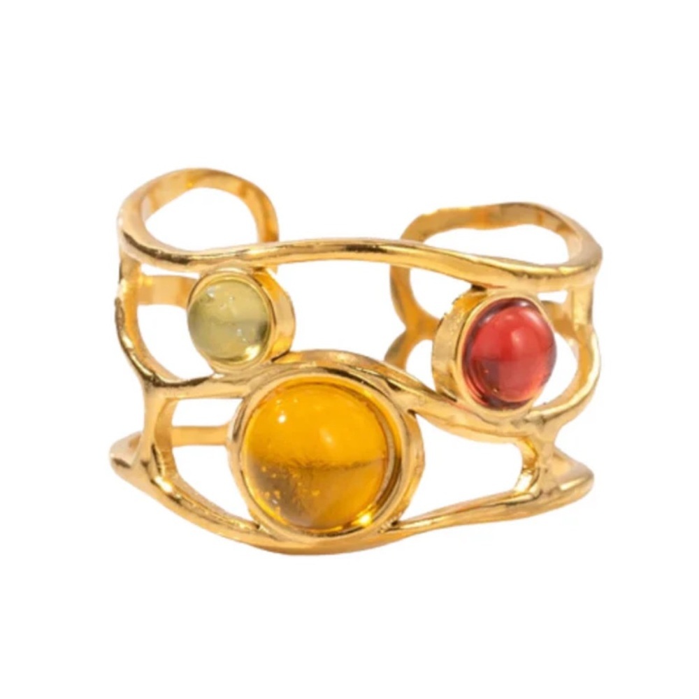 Anthropologie Gold Bracelet with Red, Yellow, and Green Stones